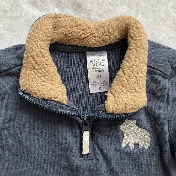 Just One You by Carter's Navy Bear Baby Sweater 9M | Casual Sherpa Colla… - Picture 2 of 14